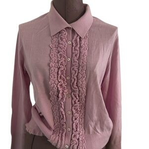 Lavender Ruffled Cashmere Cardigan.